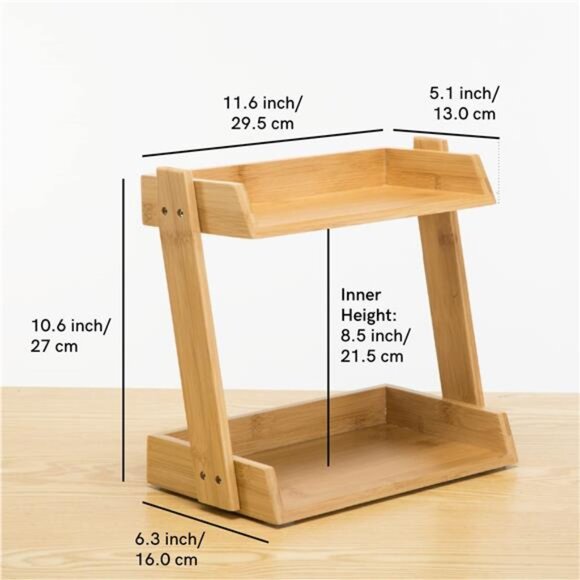 Bamboo Makeup & Countertop Organizer, Small -2 Layer Cosmetics,Lipsticks,Jewelry - Picture 2 of 7